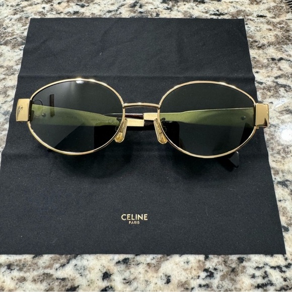 Authentic Celine Triomphe Metal 01 Sunglasses in Metal, Color Gold/Green - Picture 1 of 6